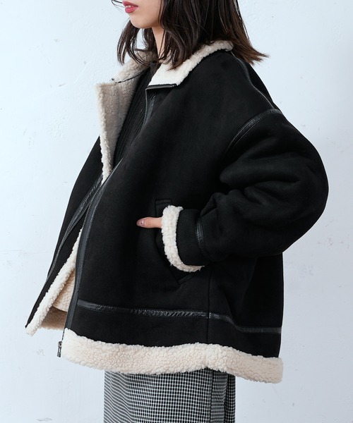 CIAOPANIC（チャオパニック）の「フェイクムートンB-3ブルゾン（ブルゾン・レディース・ブラック/キャメル・FREE）」の12枚目の写真