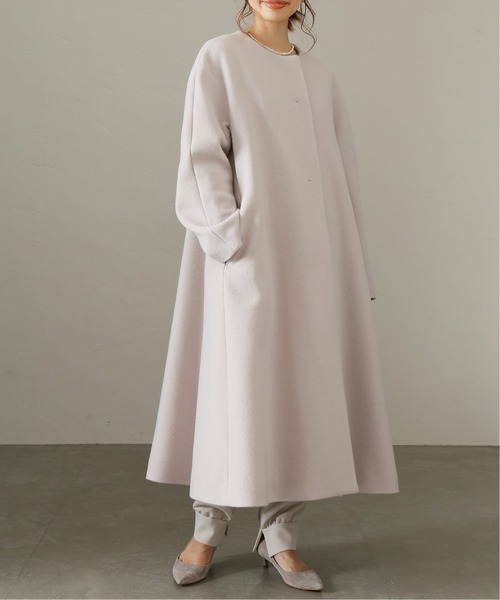 La TOTALITE（ラトータリテ）の「ウールモッサフレアマキシコート◆（ノーカラーコート・レディース・ナチュラル/ピンク/サックスブルー・FREE）」の2枚目の写真