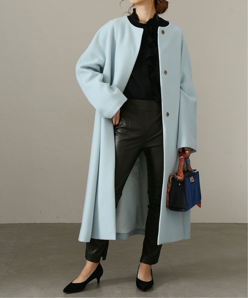 La TOTALITE（ラトータリテ）の「ウールモッサフレアマキシコート◆（ノーカラーコート・レディース・ナチュラル/ピンク/サックスブルー・FREE）」の3枚目の写真