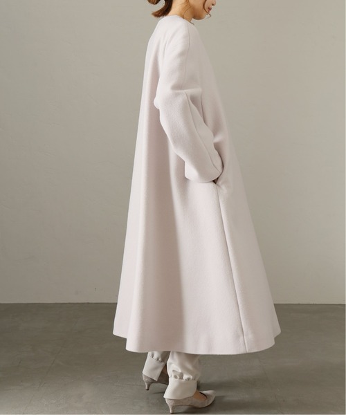 La TOTALITE（ラトータリテ）の「ウールモッサフレアマキシコート◆（ノーカラーコート・レディース・ナチュラル/ピンク/サックスブルー・FREE）」の4枚目の写真
