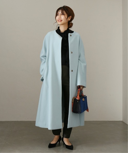 La TOTALITE（ラトータリテ）の「ウールモッサフレアマキシコート◆（ノーカラーコート・レディース・ナチュラル/ピンク/サックスブルー・FREE）」の5枚目の写真