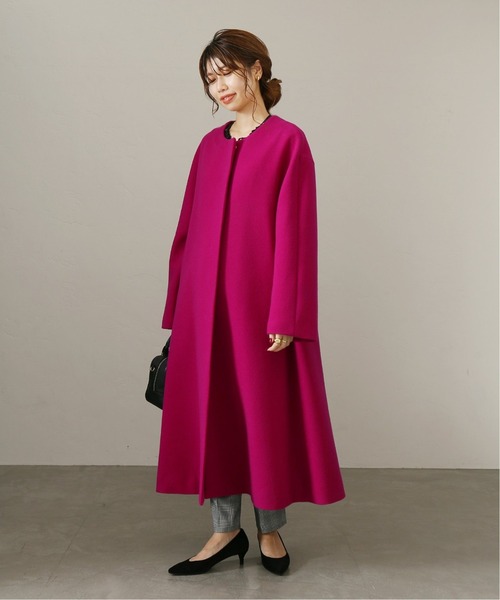 La TOTALITE（ラトータリテ）の「ウールモッサフレアマキシコート◆（ノーカラーコート・レディース・ナチュラル/ピンク/サックスブルー・FREE）」の19枚目の写真