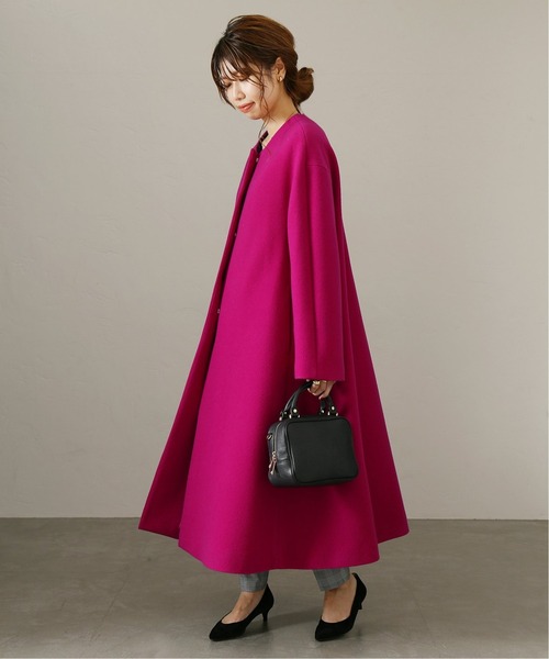 La TOTALITE（ラトータリテ）の「ウールモッサフレアマキシコート◆（ノーカラーコート・レディース・ナチュラル/ピンク/サックスブルー・FREE）」の13枚目の写真