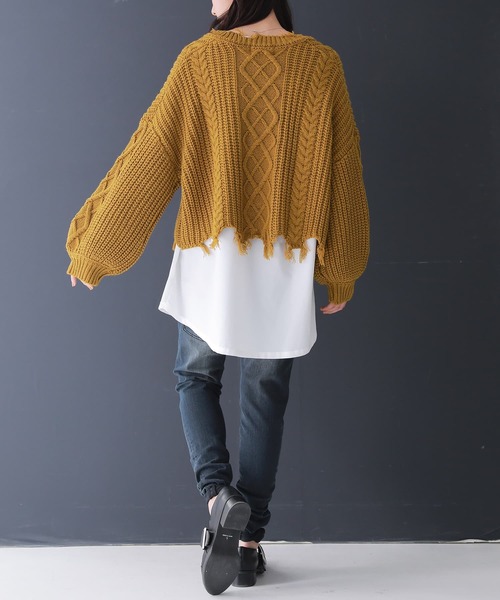 osharewalker（オシャレウォーカー）の「【廃盤】『ダメージデザインショートニット』（ニット/セーター・レディース・ブラック/マスタード/パープル・FREE）」の8枚目の写真