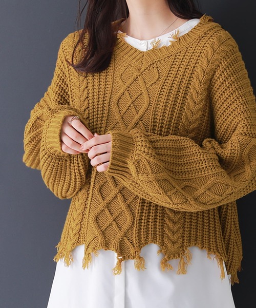 osharewalker（オシャレウォーカー）の「【廃盤】『ダメージデザインショートニット』（ニット/セーター・レディース・ブラック/マスタード/パープル・FREE）」の9枚目の写真