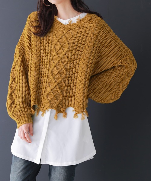 osharewalker（オシャレウォーカー）の「【廃盤】『ダメージデザインショートニット』（ニット/セーター・レディース・ブラック/マスタード/パープル・FREE）」の10枚目の写真