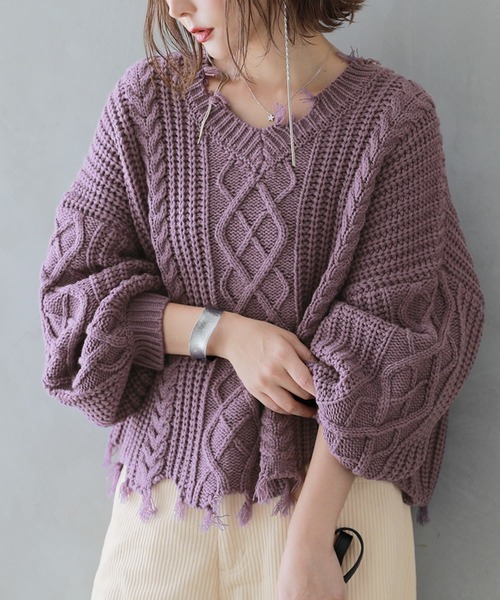 osharewalker（オシャレウォーカー）の「【廃盤】『ダメージデザインショートニット』（ニット/セーター・レディース・ブラック/マスタード/パープル・FREE）」の13枚目の写真