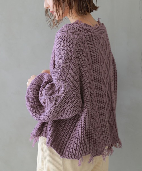 osharewalker（オシャレウォーカー）の「【廃盤】『ダメージデザインショートニット』（ニット/セーター・レディース・ブラック/マスタード/パープル・FREE）」の14枚目の写真