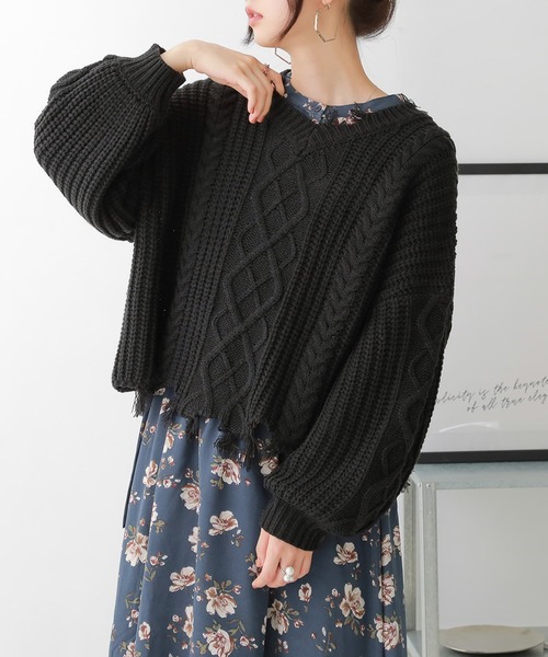 osharewalker（オシャレウォーカー）の「【廃盤】『ダメージデザインショートニット』（ニット/セーター・レディース・ブラック/マスタード/パープル・FREE）」の18枚目の写真