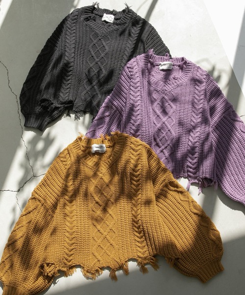 osharewalker（オシャレウォーカー）の「【廃盤】『ダメージデザインショートニット』（ニット/セーター・レディース・ブラック/マスタード/パープル・FREE）」の19枚目の写真