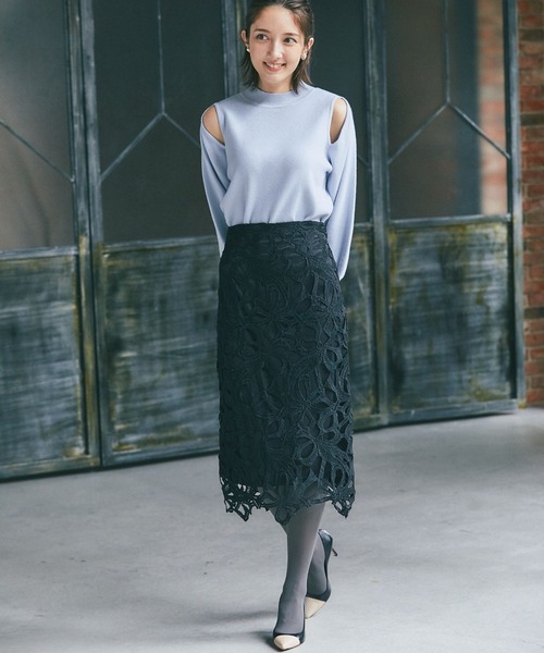 tocco closet（トッコ　クローゼット）の「リボンレースタイトスカート（スカート・レディース・ブラック/ピンク系その他/グレイッシュベージュ・M）」の5枚目の写真