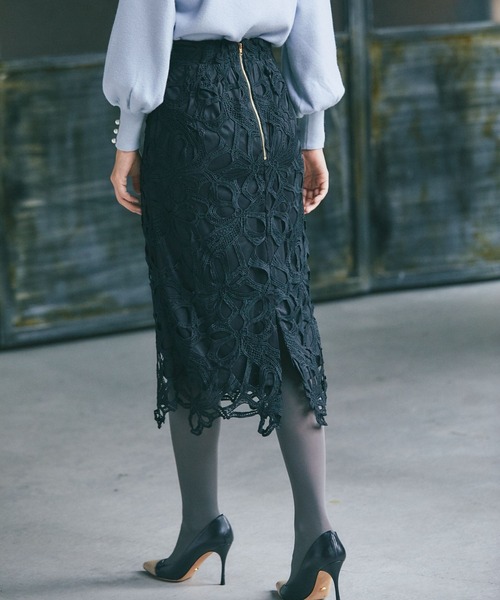 tocco closet（トッコ　クローゼット）の「リボンレースタイトスカート（スカート・レディース・ブラック/ピンク系その他/グレイッシュベージュ・M）」の8枚目の写真