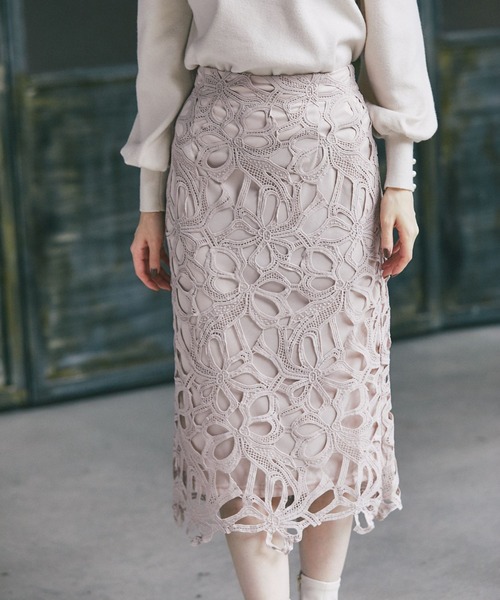 tocco closet（トッコ　クローゼット）の「リボンレースタイトスカート（スカート・レディース・ブラック/ピンク系その他/グレイッシュベージュ・M）」の12枚目の写真