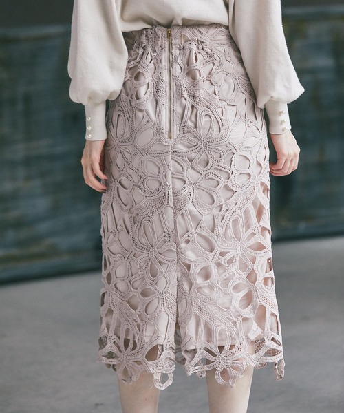 tocco closet（トッコ　クローゼット）の「リボンレースタイトスカート（スカート・レディース・ブラック/ピンク系その他/グレイッシュベージュ・M）」の14枚目の写真