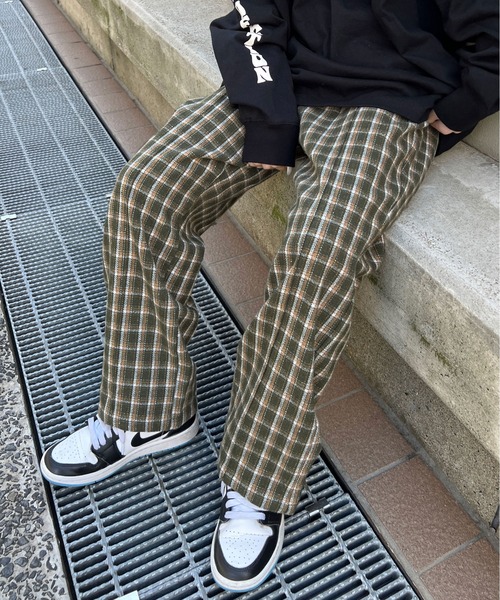 PairPair(ペアペア)の「チェックイージーパンツ(ユニセックス)(その他パンツ・レディース・ブラック/グリーン・MEDIUM/LARGE)」の1枚目の写真