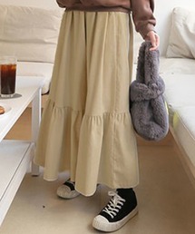 【ロング丈/中厚手】大人っぽ コーデュロイ ティアード フレア スカート レディース