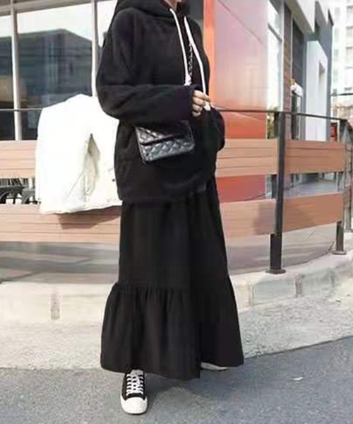 セール】【ロング丈/中厚手】大人っぽ コーデュロイ ティアード フレア