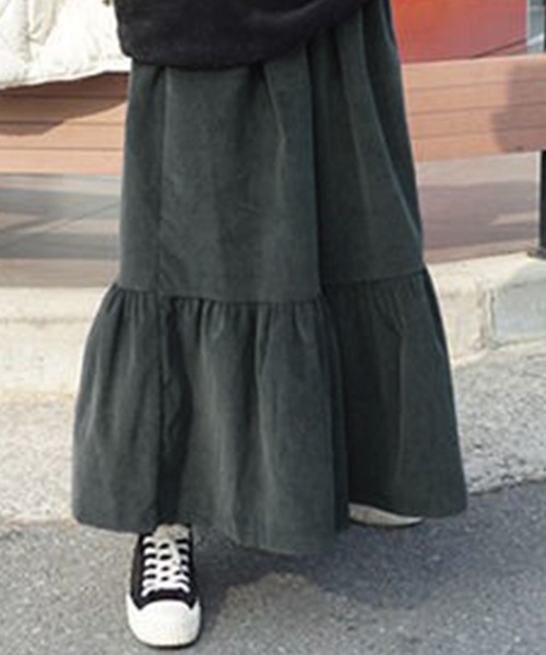 DAY CLOSET(デイ クローゼット)の「【ロング丈/中厚手】大人っぽ コーデュロイ ティアード フレア スカート レディース(スカート・レディース・チャコールグレー/ブラック/ベージュ・M/L)」の9枚目の写真
