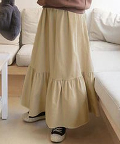 DAY CLOSET(デイ クローゼット)の「【ロング丈/中厚手】大人っぽ コーデュロイ ティアード フレア スカート レディース(スカート・レディース・チャコールグレー/ブラック/ベージュ・M/L)」の7枚目の写真