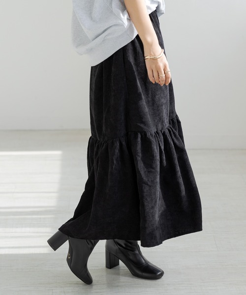 DAY CLOSET(デイ クローゼット)の「【ロング丈/中厚手】大人っぽ コーデュロイ ティアード フレア スカート レディース(スカート・レディース・チャコールグレー/ブラック/ベージュ・M/L)」の21枚目の写真