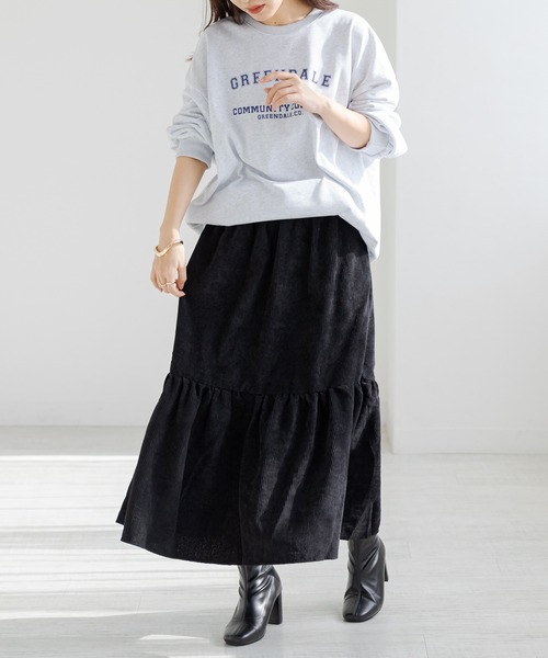 DAY CLOSET(デイ クローゼット)の「【ロング丈/中厚手】大人っぽ コーデュロイ ティアード フレア スカート レディース(スカート・レディース・チャコールグレー/ブラック/ベージュ・M/L)」の18枚目の写真