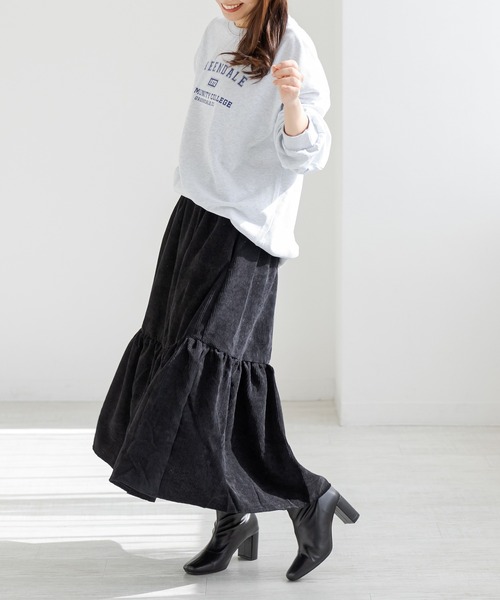 DAY CLOSET(デイ クローゼット)の「【ロング丈/中厚手】大人っぽ コーデュロイ ティアード フレア スカート レディース(スカート・レディース・チャコールグレー/ブラック/ベージュ・M/L)」の17枚目の写真