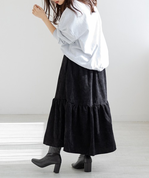 DAY CLOSET(デイ クローゼット)の「【ロング丈/中厚手】大人っぽ コーデュロイ ティアード フレア スカート レディース(スカート・レディース・チャコールグレー/ブラック/ベージュ・M/L)」の14枚目の写真