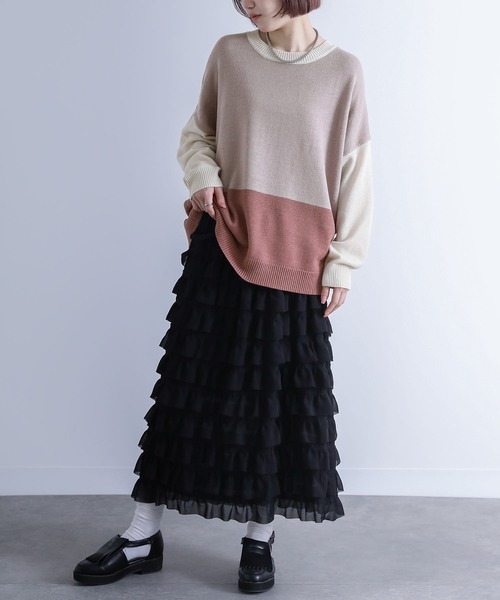 n'OrLABEL（ノアールレーベル）の「【廃盤】『絶妙配色デザインニット』（ニット/セーター・レディース・ピンク/ラベンダー/グレイッシュブルー/グレー/ブラック・FREE）」の8枚目の写真