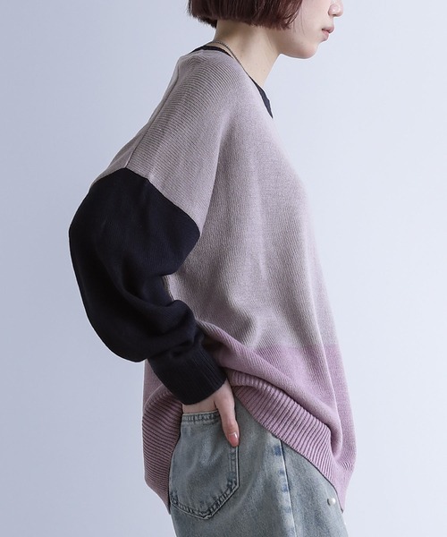 n'OrLABEL（ノアールレーベル）の「【廃盤】『絶妙配色デザインニット』（ニット/セーター・レディース・ピンク/ラベンダー/グレイッシュブルー/グレー/ブラック・FREE）」の9枚目の写真
