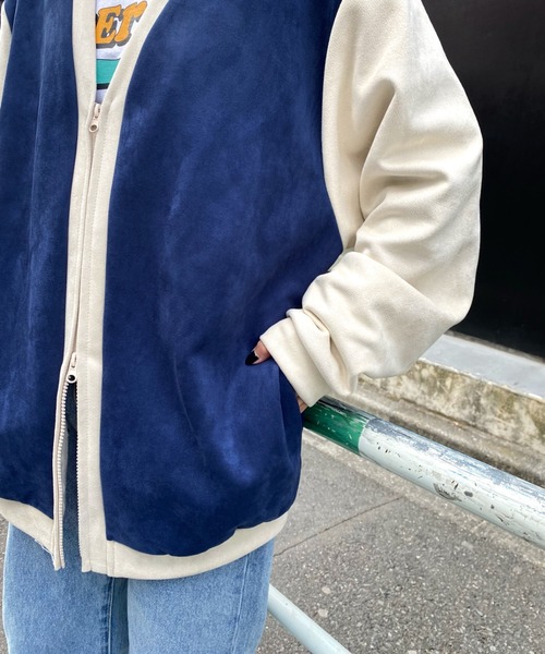 WHO'S WHO gallery(フーズフーギャラリー)の「スウェードポンチバイカラージップカーデ(カーディガン/ボレロ・レディース・サンドベージュ/ネイビー/サックスブルー・FREE)」の11枚目の写真