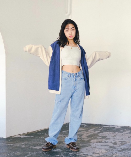 WHO'S WHO gallery(フーズフーギャラリー)の「スウェードポンチバイカラージップカーデ(カーディガン/ボレロ・レディース・サンドベージュ/ネイビー/サックスブルー・FREE)」の20枚目の写真