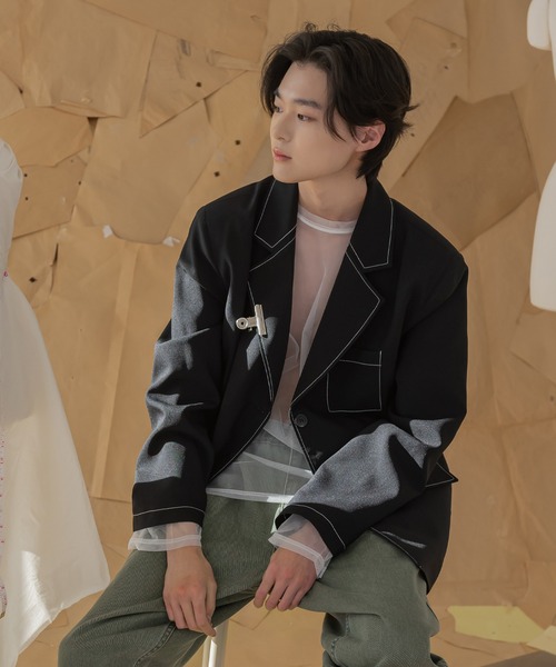 FOLLOWIN（フォロウィン）の「【FLW MADE/UNISEX】ポイントカラーシースルーロングＴシャツ（Tシャツ/カットソー・レディース・ブラック/ブラウン/グレー/レッド/ライム/ブルー/グリーン/アイボリー・FREE）」の9枚目の写真