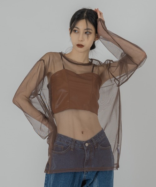 FOLLOWIN（フォロウィン）の「【FLW MADE/UNISEX】ポイントカラーシースルーロングＴシャツ（Tシャツ/カットソー・レディース・ブラック/ブラウン/グレー/レッド/ライム/ブルー/グリーン/アイボリー・FREE）」の21枚目の写真