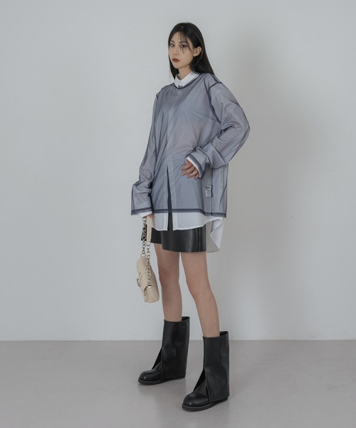 FOLLOWIN（フォロウィン）の「【FLW MADE/UNISEX】ポイントカラーシースルーロングＴシャツ（Tシャツ/カットソー・レディース・ブラック/ブラウン/グレー/レッド/ライム/ブルー/グリーン/アイボリー・FREE）」の15枚目の写真