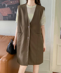 ノーカラーロングベスト ジレ