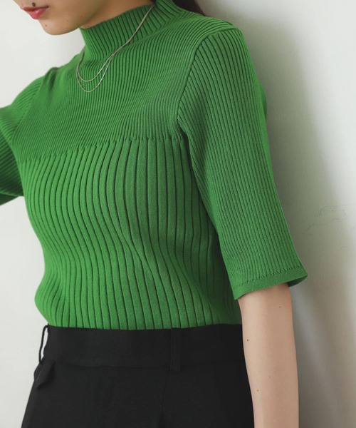 SENSE OF PLACE by URBAN RESEARCH（センスオブプレイスバイアーバンリサーチ）の「ワイドリブコンパクトセーター(5分袖)（ニット/セーター・レディース・ブラック/ベージュ/オフホワイト/オレンジ/グリーン・ONE）」の6枚目の写真