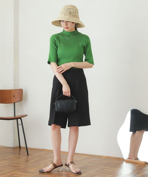 SENSE OF PLACE by URBAN RESEARCH（センスオブプレイスバイアーバンリサーチ）の「ワイドリブコンパクトセーター(5分袖)（ニット/セーター・レディース・ブラック/ベージュ/オフホワイト/オレンジ/グリーン・ONE）」の7枚目の写真