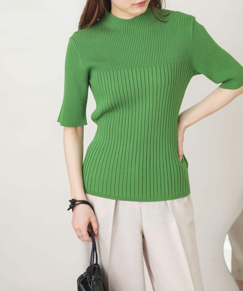 SENSE OF PLACE by URBAN RESEARCH（センスオブプレイスバイアーバンリサーチ）の「ワイドリブコンパクトセーター(5分袖)（ニット/セーター・レディース・ブラック/ベージュ/オフホワイト/オレンジ/グリーン・ONE）」の8枚目の写真