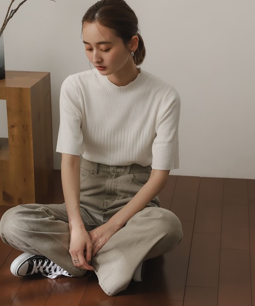 SENSE OF PLACE by URBAN RESEARCH（センスオブプレイスバイアーバンリサーチ）の「ワイドリブコンパクトセーター(5分袖)（ニット/セーター・レディース・ブラック/ベージュ/オフホワイト/オレンジ/グリーン・ONE）」の12枚目の写真