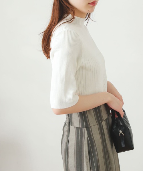 SENSE OF PLACE by URBAN RESEARCH（センスオブプレイスバイアーバンリサーチ）の「ワイドリブコンパクトセーター(5分袖)（ニット/セーター・レディース・ブラック/ベージュ/オフホワイト/オレンジ/グリーン・ONE）」の15枚目の写真