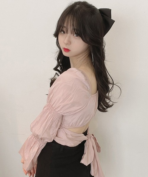 titty&Co. PETIT by poyo(ティティーアンドコープティバイポヨ)の「【titty&Co.PETIT by POYO】ダブルパフスリーブトップス(シャツ/ブラウス・レディース・ピンク/ホワイト/ブラック・FREE)」の4枚目の写真