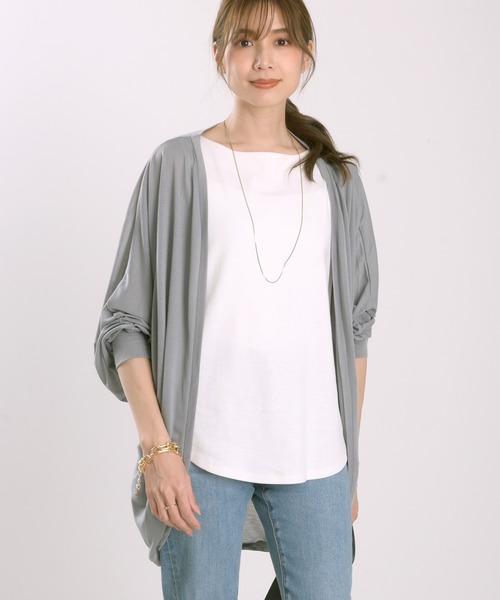 Felt-Maglietta（フェルトマリエッタ）の「UVカットドルマンカーディガン（カーディガン/ボレロ・レディース・ブラック/ネイビー/グレー/カーキ/オフホワイト/ターコイズブルー・LARGE/MEDIUM/X-LARGE）」の7枚目の写真