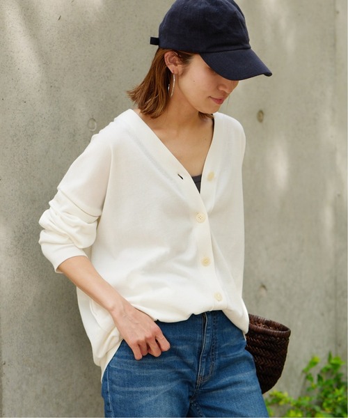 FRAMeWORK（フレームワーク）の「セミハイツイストコットンカーディガン（スウェット・レディース・ホワイト/ネイビー/オレンジ・FREE）」の6枚目の写真