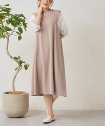 ショルダータック袖布帛カットワンピース