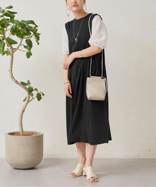 Chez toi（シェトワ）の「ショルダータック袖布帛カットワンピース（ワンピース・レディース・ブラック/ベージュ/カーキ・FREE）」の8枚目の写真