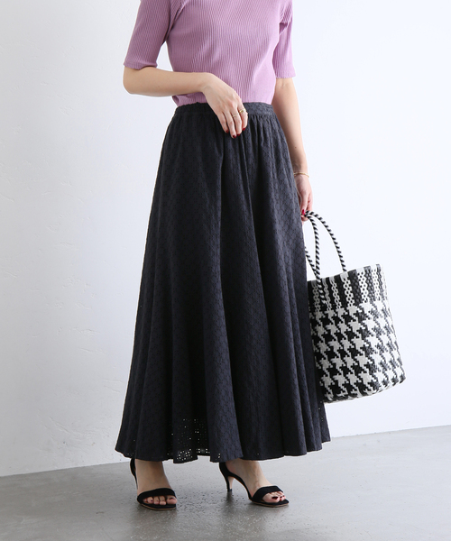 cottonアイレットフレアースカート