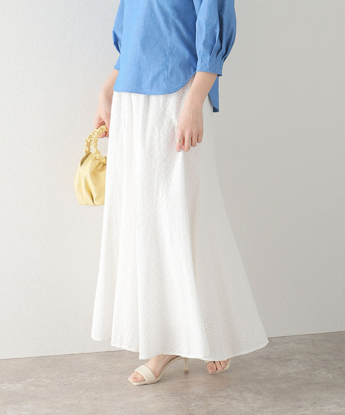 cottonアイレットフレアースカート