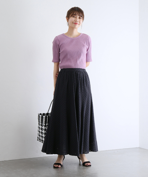 cottonアイレットフレアースカート