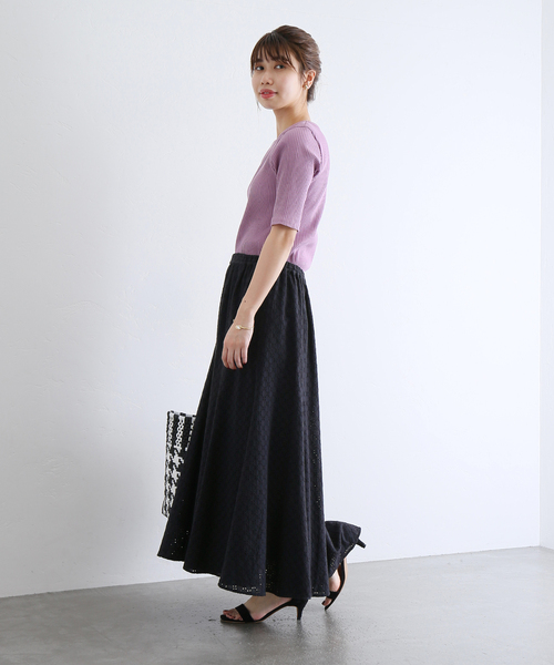 cottonアイレットフレアースカート