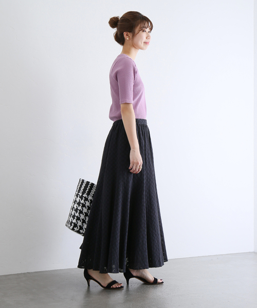 cottonアイレットフレアースカート